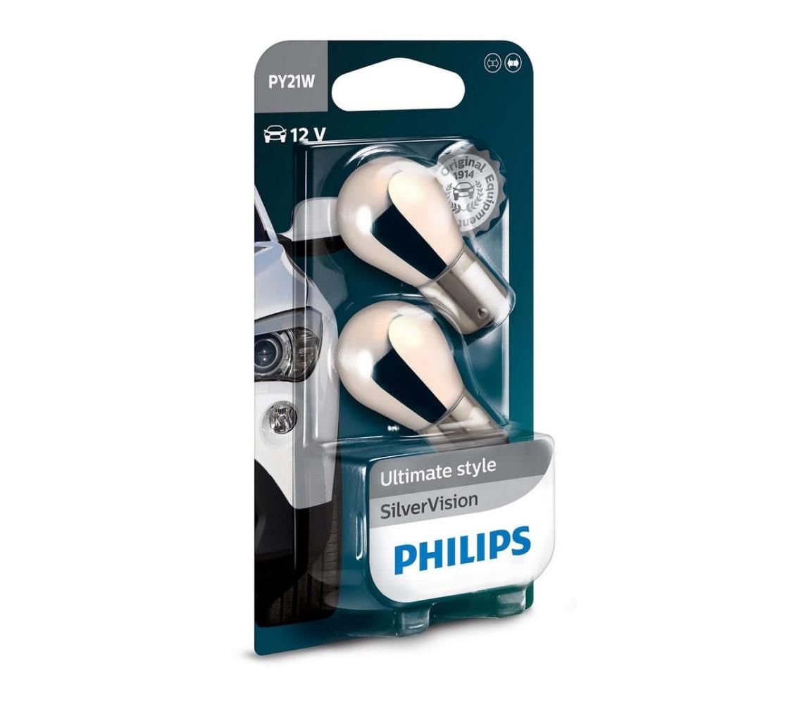 SADA 2x Autožiarovka Philips SILVER VISION 12496SVB2 PY21W BAU15s/21W/12V