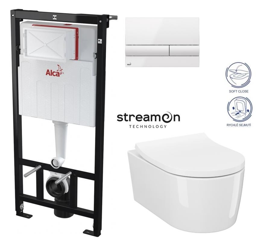 ALCADRAIN Sádromodul - predstenový inštalačný systém s bielym tlačidlom M1710 + WC CERSANIT INVERTO + SEDADLO duraplastu SOFT-CLOSE AM101/1120 M1710 IN1