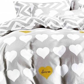 DomTextilu Sivé valentínske posteľné obliečky s bielymi srdiečkami Šírka: 160 cm | Dĺžka: 200 cm Sivá 70 x 80 cm 10230-28313