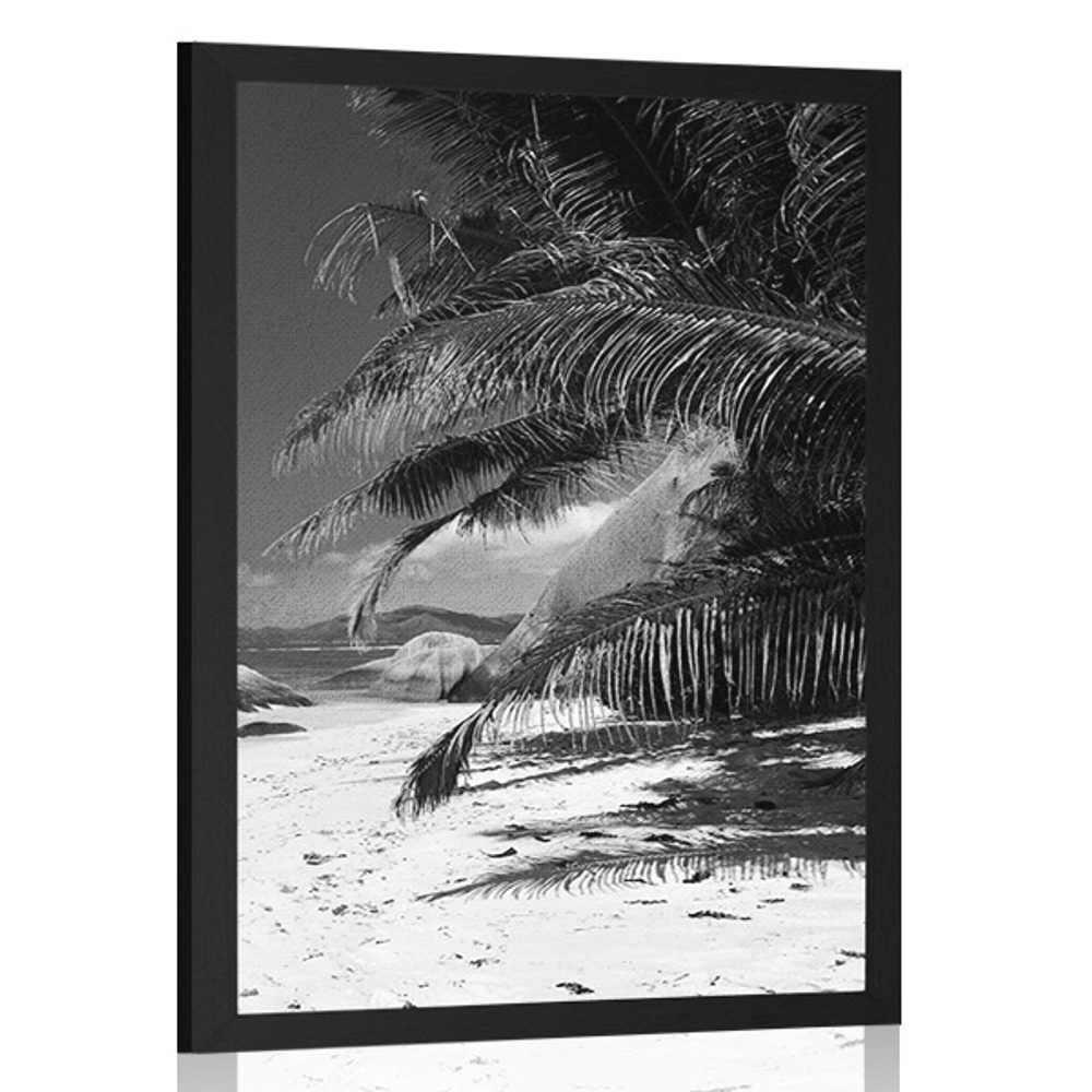 Plagát krásy pláže Anse Source v čiernobielom prevedení - 40x60 black