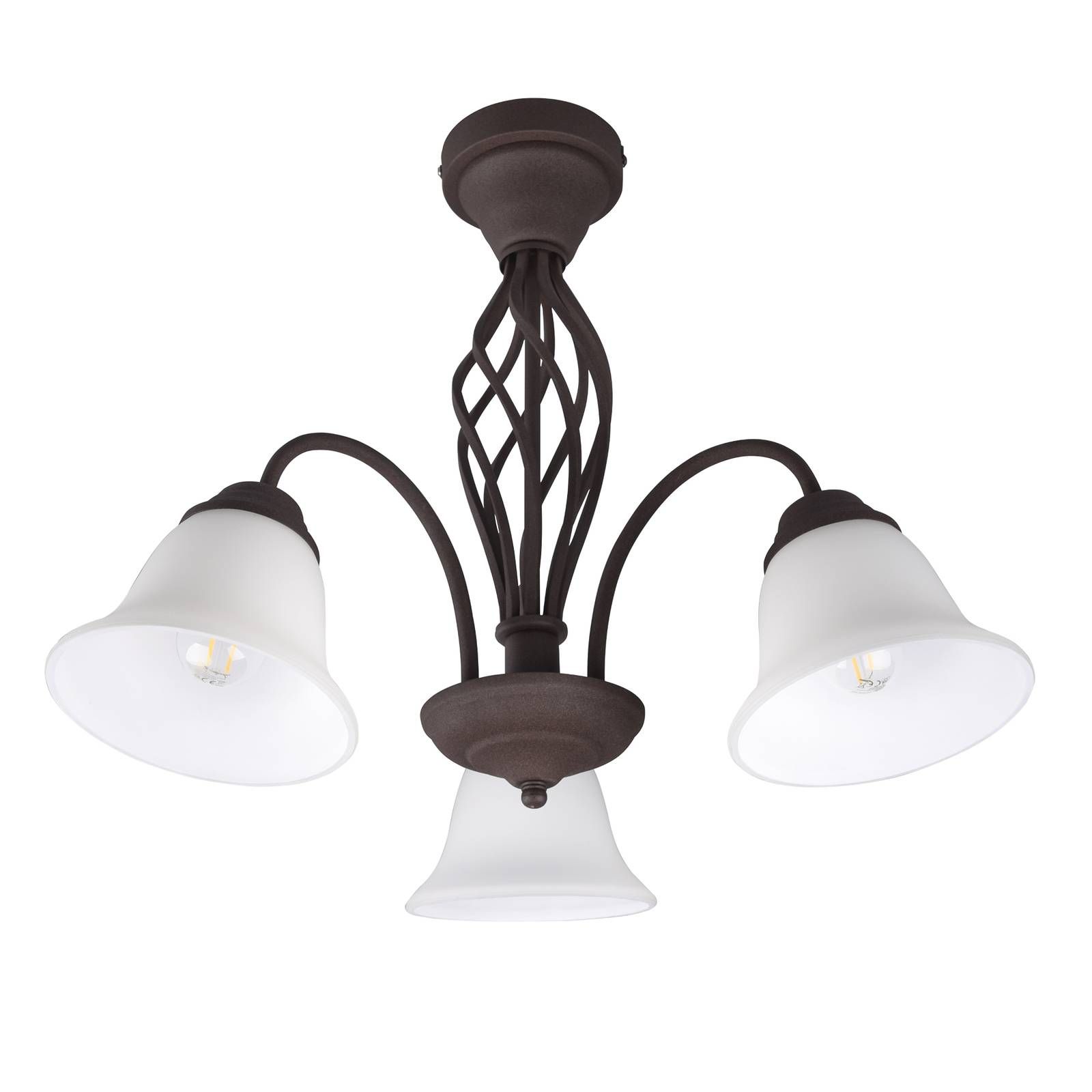 Trio Lighting Stropné svietidlo Rustica, hrdzavá farba, 3-pl., Obývacia izba / jedáleň, kov, sklo, E14, 40W, K: 42.5cm