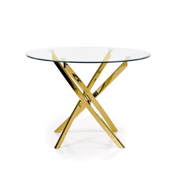 Okrúhly sklenený jedálenský stôl Raymond - priehľadná / zlatá