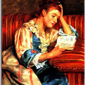 Mrs. Duffee Seated on a Striped Sofa, Reading Obraz zs17616