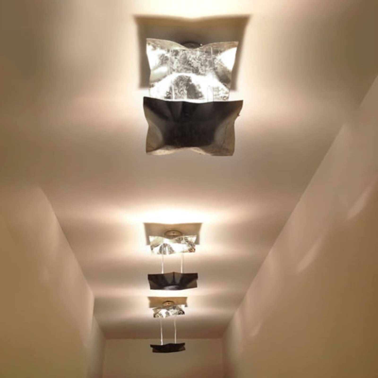 Knikerboker Piccola Crash stropné svetlo striebro, Obývacia izba / jedáleň, oceľ, 10W, P: 20 cm, L: 18 cm, K: 25cm