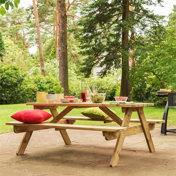Blumfeldt Picknicker 180, piknikový stôl, záhradný set, 32 mm, borovicové drevo