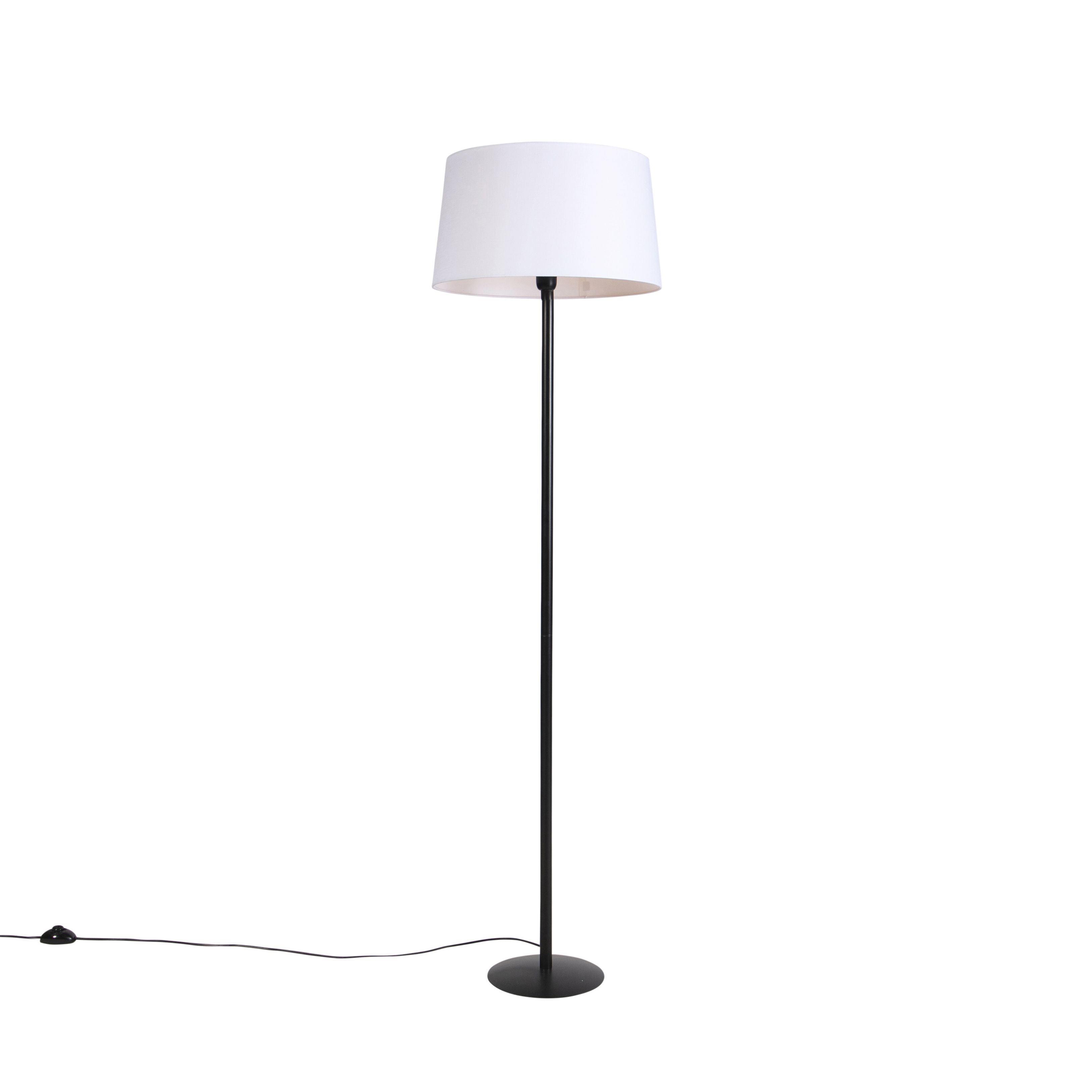 Čierna stojaca lampa s ľanovým tienidlom biela 45 cm - Simplo