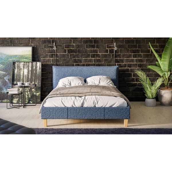 Modrá čalúnená dvojlôžková posteľ s roštom 140x200 cm Tina - Ropez