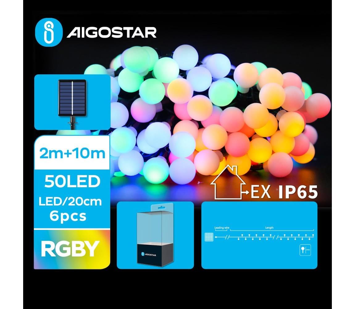 Aigostar - LED Solárna dekoračná reťaz 50xLED/8 funkcií 12m IP65 multicolor