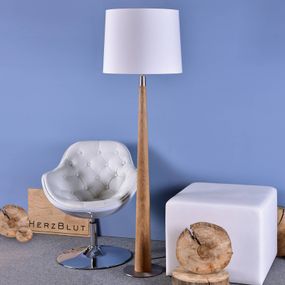 HerzBlut Conico, stojaca lampa biela dub olejovaný, Obývacia izba / jedáleň, drevo, bavlna, kov, E27, 60W, K: 167.5cm