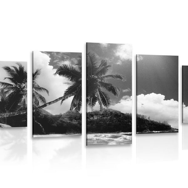 5-dielny obraz nádherná pláž na ostrove Seychely v čiernobielom prevedení - 200x100
