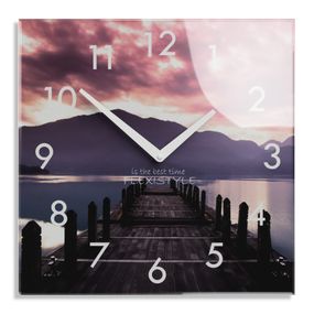 DomTextilu Dekoračné sklenené hodiny 30 cm s motívom západu slnka 57331