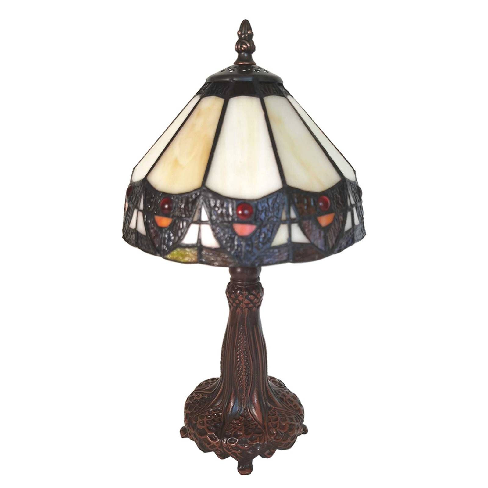 Clayre&Eef Stolová lampa 5LL-6108, štýl Tiffany, Obývacia izba / jedáleň, polyrezín, sklo, E14, 25W, K: 34cm