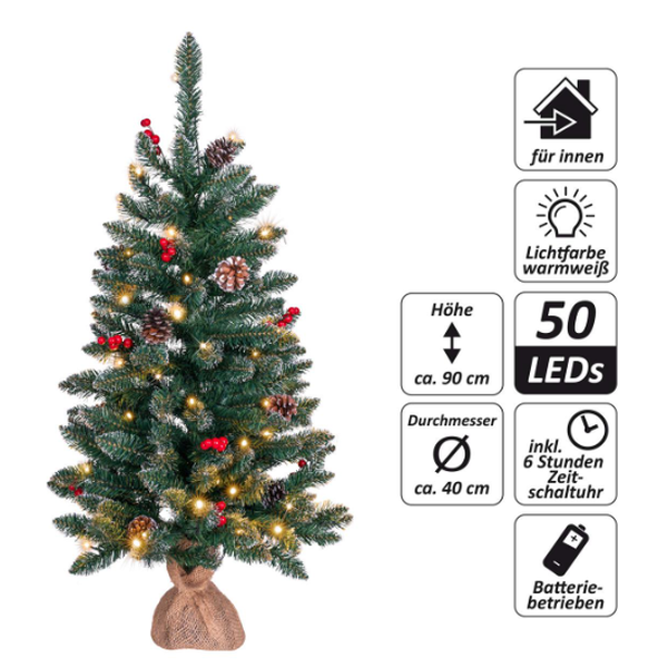 NEXOS Vianočný stromček s osvetlením 90 cm, 50 LED