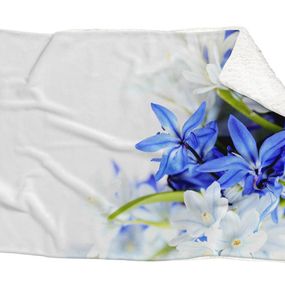 Deka Modré a biele kvety (Rozmer: 200 x 140 cm, Podšitie baránkom: ÁNO)