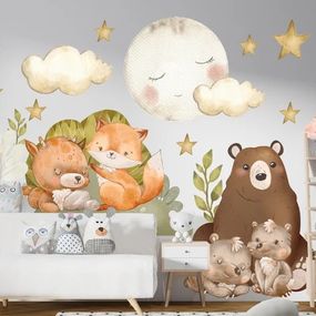 DomTextilu Nálepka na stenu pre deti lesné zvieratká a nočná obloha 80 x 160 cm