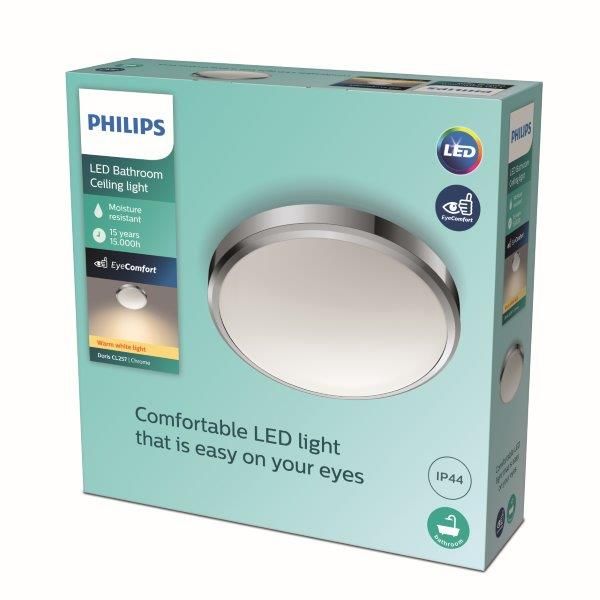 Philips Doris LED CL257 Stropné svietidlo do kúpeľne kruhové 17W/1500lm 313mm 2700K IP44 chróm