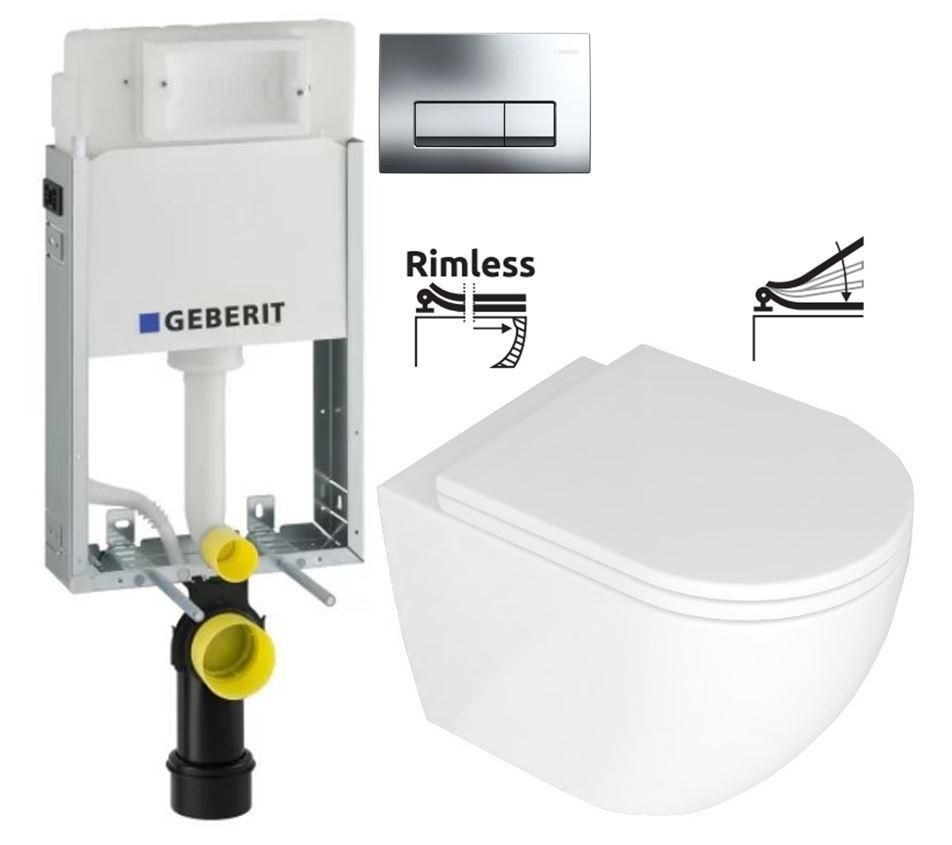 GEBERIT KOMBIFIXBasic vr. chrómového tlačidla DELTA 51 + WC REA Carlo Mini Basic Rimlesss + SEDADLO 110.100.00.1 51CR CB1