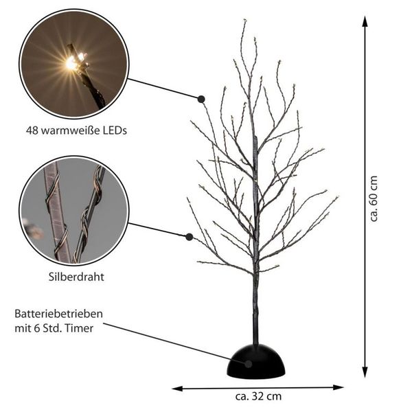 Nexos 64262 Dekoratívny LED svetelný strom so 48 LED, 60 cm - čierny