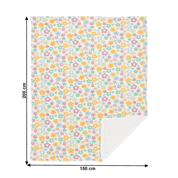 Obojstranná baránková deka, smotanová/vzor kvety, 150x200cm, ARDLE TYP1