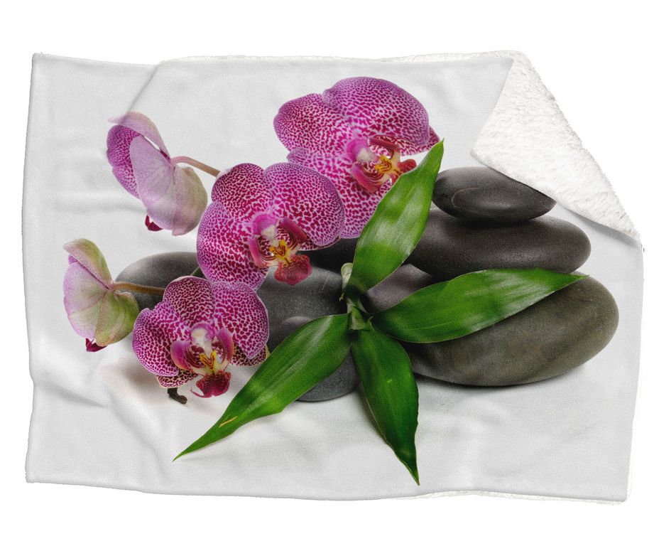 Deka Orchidea na kameňoch (Rozmer: 200 x 140 cm, Podšitie baránkom: ÁNO)