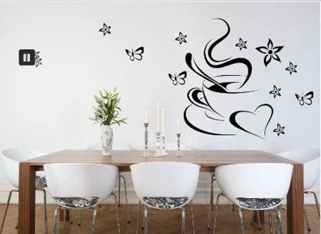 DomTextilu Nálepka na stenu do kuchyne šálka kávy so srdcom a motýľmi 100 x 200 cm
