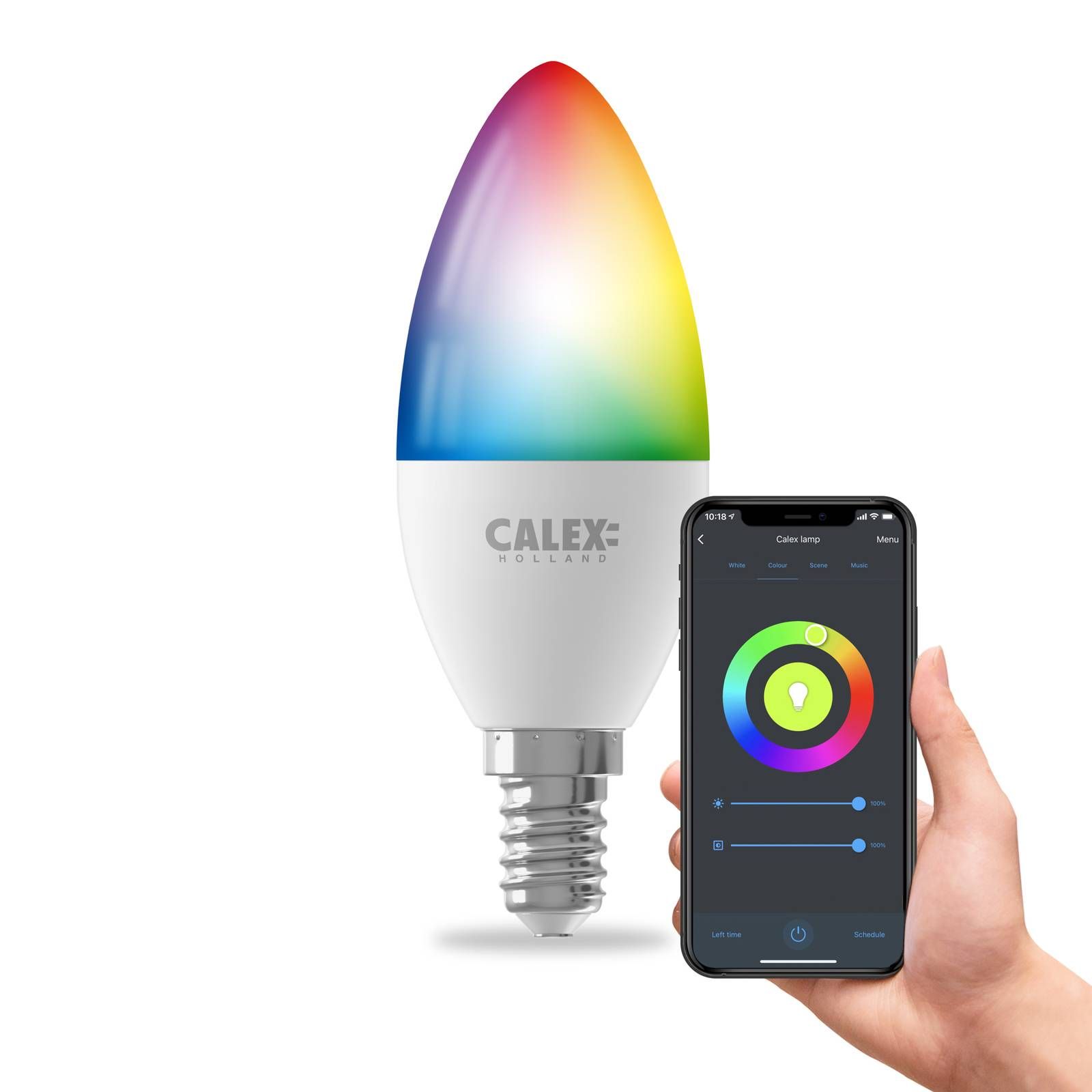 Calex Smart LED sviečka E14 B35 4, 9W CCT RGB, plast, E14, 4.9W, Energialuokka: F, P: 10.6 cm