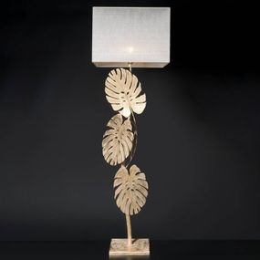 Ferro Luce Dizajnérska stojaca lampa Lizia s lístkovým zlatom, Obývacia izba / jedáleň, železo, textil, E27, 100W, P: 55 cm, L: 55 cm, K: 190cm