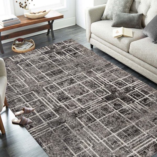 DomTextilu Kvalitný sivý koberec s motívom štvorcov 38610-181647