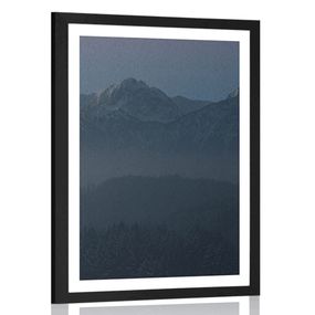 Plagát s paspartou spln mesiaca nad horami - 40x60 black