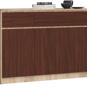 Komoda Karolína 140 cm 3 skrinky a 3 zásuvky / dub sonoma/wenge