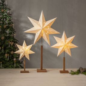 STAR TRADING Stojacia hviezda Karo Maxi dub prírodná/biela, papier, drevo, železo, E14, 25W, L: 60 cm, K: 100cm