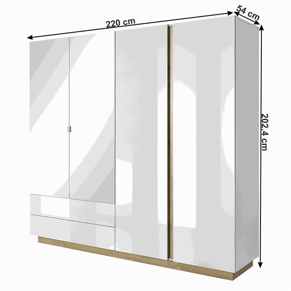 Skriňa so zrkadlom, biela/dub grandson/biely lesk, CITY