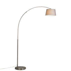 Moderná oceľová oblúková lampa so sivým látkovým tienidlom - Arc Basic