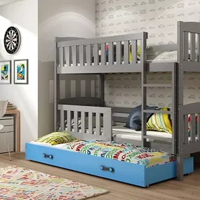 Poschodová posteľ s prístelkou KUBO 3 - 190x80cm Grafitová - Modrá