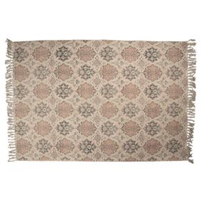 Béžový bavlnený koberec vo vintage štýle s ornamentmi - 140*200 cm