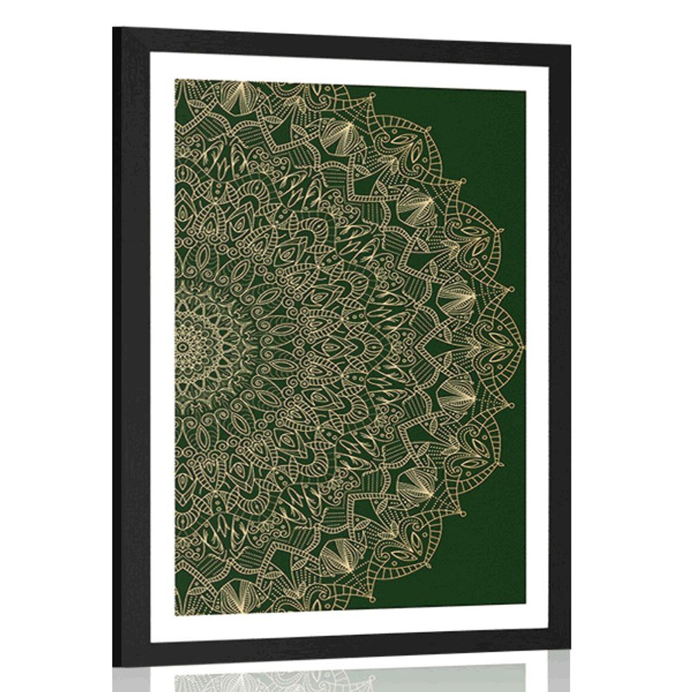 Plagát s paspartou detailná ozdobná Mandala v zelenej farbe - 40x60 black