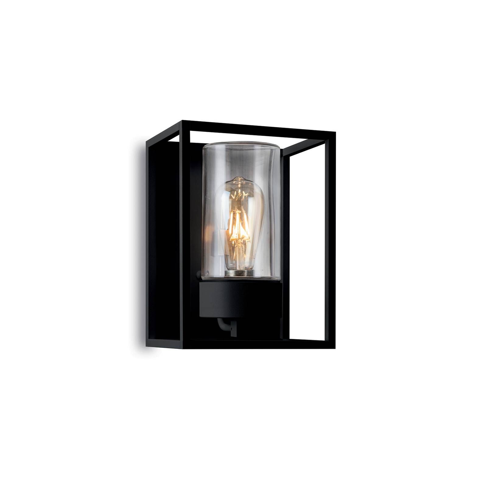Moretti Luce Vonkajšie nástenné svetlo Cubic³ 3366 čierna/číra, mosadz, hliník, sklo, E27, 52W, L: 20 cm, K: 27cm