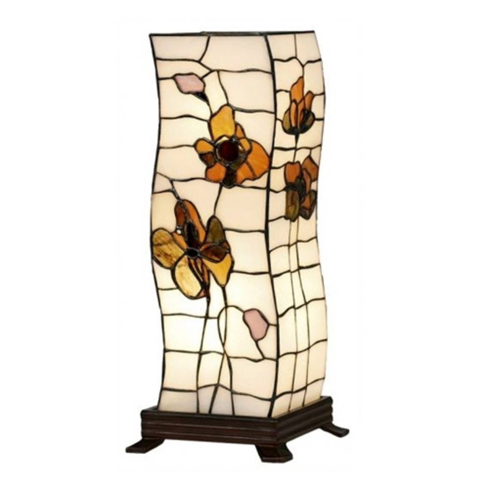 Artistar Štýl Tiffany stolná lampa Blossom, Obývacia izba / jedáleň, sklo, drevo, E14, 60W, P: 14 cm, L: 14 cm, K: 47cm