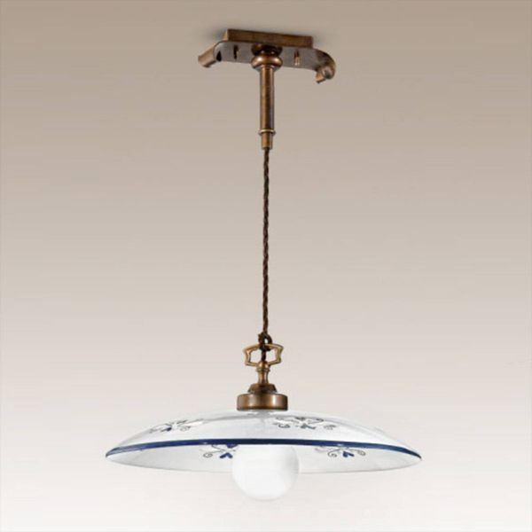 Cremasco Závesná lampa Bassano, 1-plameňová, modré detaily, Obývacia izba / jedáleň, keramika, mosadz, E27, 100W