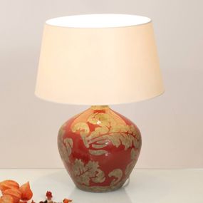 Holländer Stolná lampa Toulouse okrúhla výška 42 cm, červená, Obývacia izba / jedáleň, keramika, textil, E27, 60W, K: 42cm