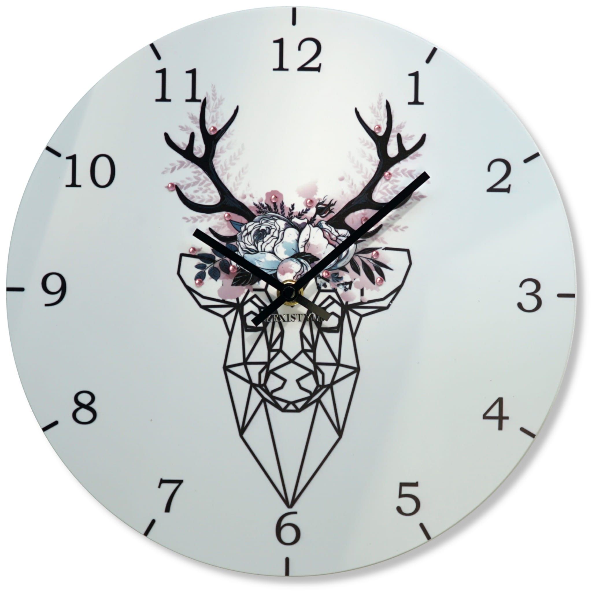 DomTextilu Dizajnové biele nástenné hodiny s jeleňom 30 cm 57466