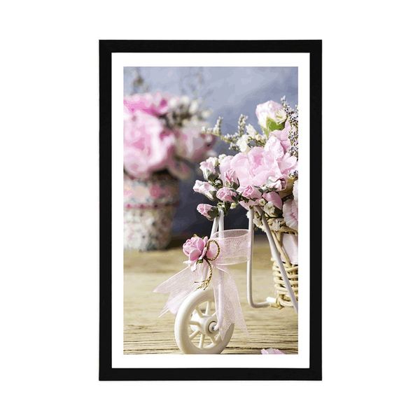 Plagát s paspartou romantický ružový karafiát vo vintage nádychu - 60x90 white