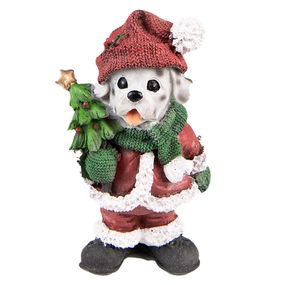 Vianočná dekorácia pes v santovom obleku a stromčeku - 9*6*15 cm