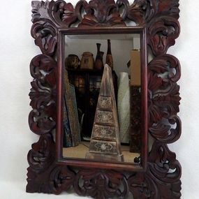 Zrkadlo TULIP hnedá, 80x60 cm, exotické drevo, ručná práca