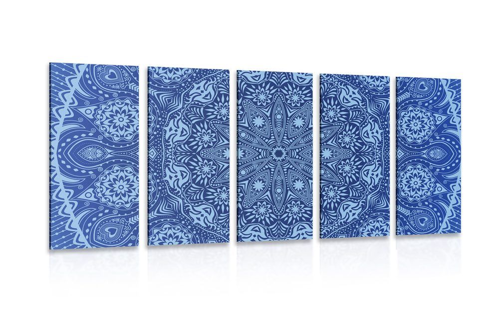 5-dielny obraz okrasná Mandala s krajkou v modrej farbe