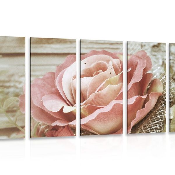 5-dielny obraz elegantná vintage ruža - 100x50
