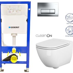 GEBERIT DuofixBasic s chrómovým tlačidlom DELTA51 + WC CERSANIT CLEANON CASPIA + SEDADLO 458.103.00.1 CP1