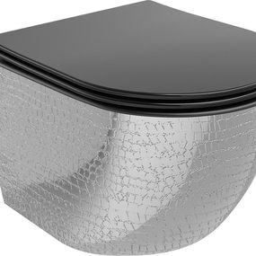 MEXEN - Lena Závesná WC misa vrátane sedátka s slow-slim, duroplast, čierna mat / strieborný vzor 30224072