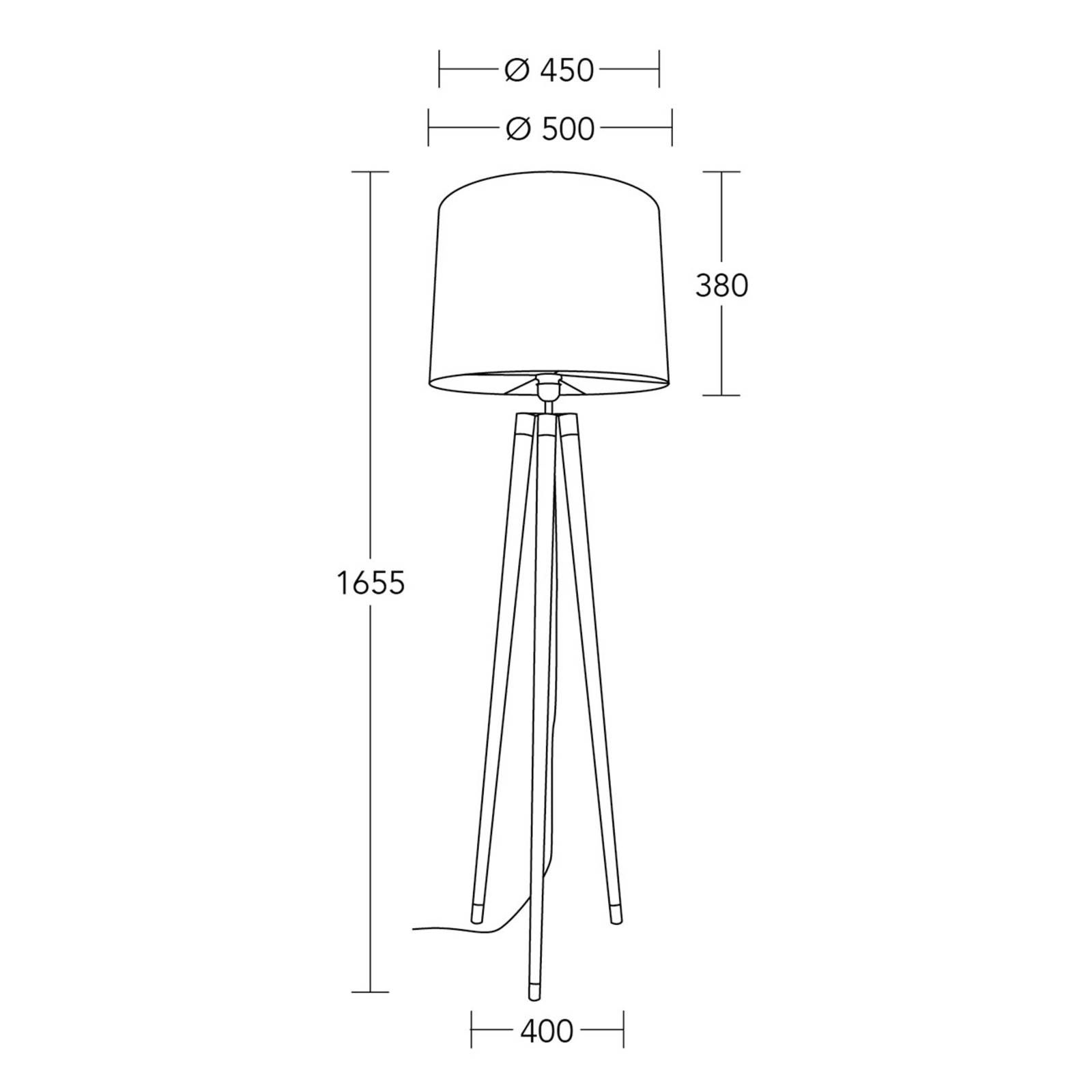 HerzBlut Briany stojaca lampa, rám smrek, Obývacia izba / jedáleň, drevo, železo, bavlna, E27, 60W, K: 165.5cm