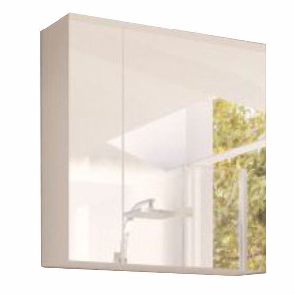 Kúpeľňová skrinka na stenu Menkib (biela + biela extra vysoký lesk)